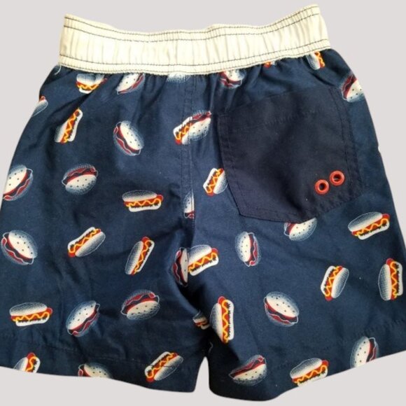 * CRAZY 8 Navy Blue Hamburger Print Trunk Style Bathing Suit Boys 18-24 months - Picture 2 of 3